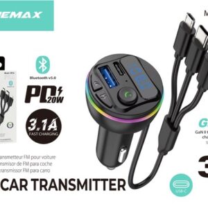 20W Car Fm Transmitter Adapter with Cable 3-in-1 Connector