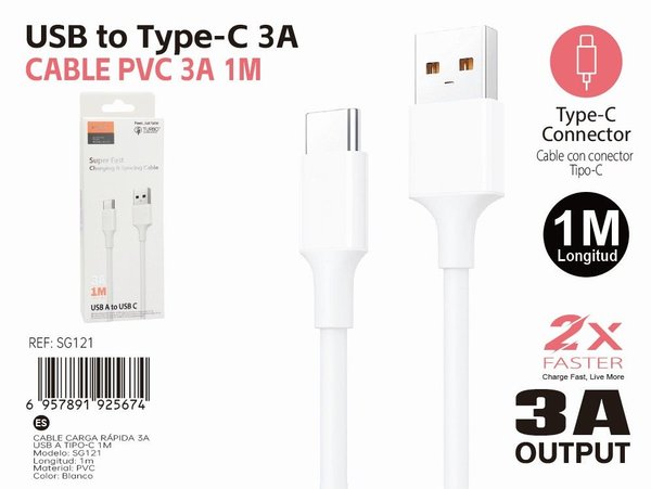 3a Charging Cable 1m USB-a to Type-C Connector