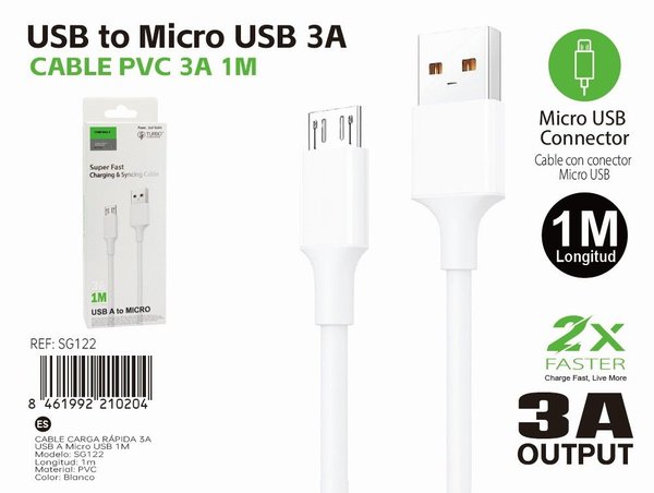 3a Charging Cable 1m USB-a to Micro Connector