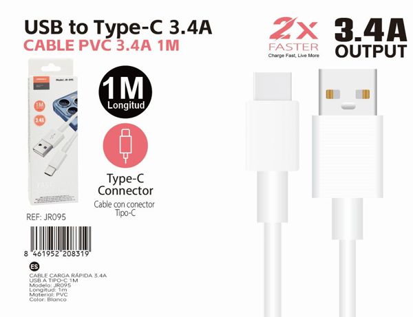 3.4a Charging Cable 1m USB-a to Type-C Connector