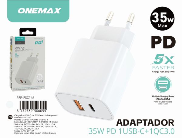 35W Dual Port Mobile Adapter USB-a | Type-C