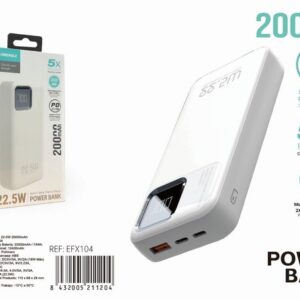 22.5W Power Bank 20000mAh 1x USB-a and 2x Type-C