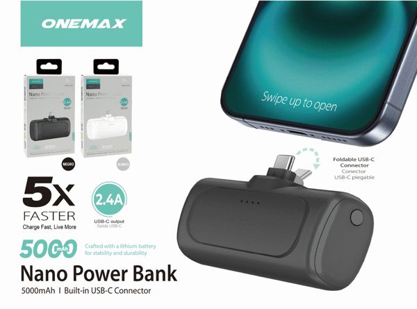 2.4a Nano Power Bank Built-in Type-C Connector
