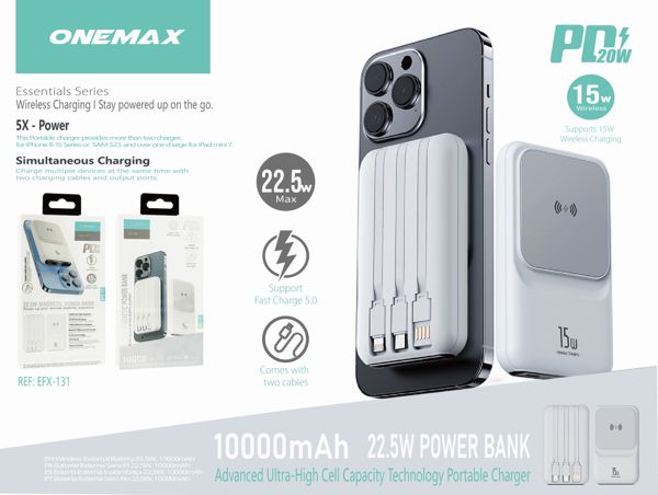 Power Bank 22.5W 10000mAh Wireless with Multi-connector (support Simultaneous Charging)