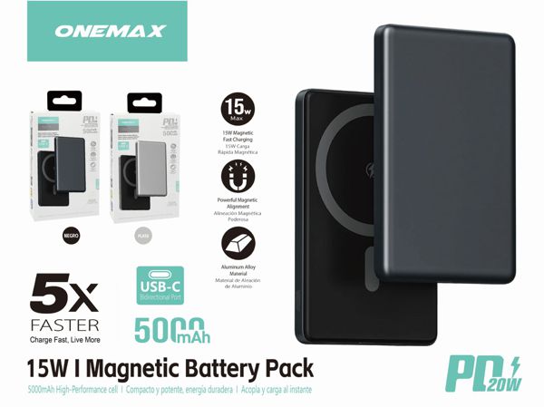 15W Power Bank 5000mAh Magnetic Wireless and Type-C Port