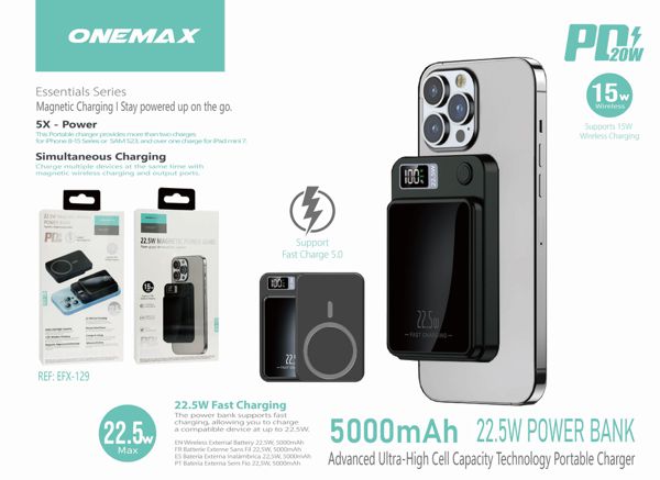 15W Power Bank Magnetic Wireless Charging 5000mAh 22.5W Max